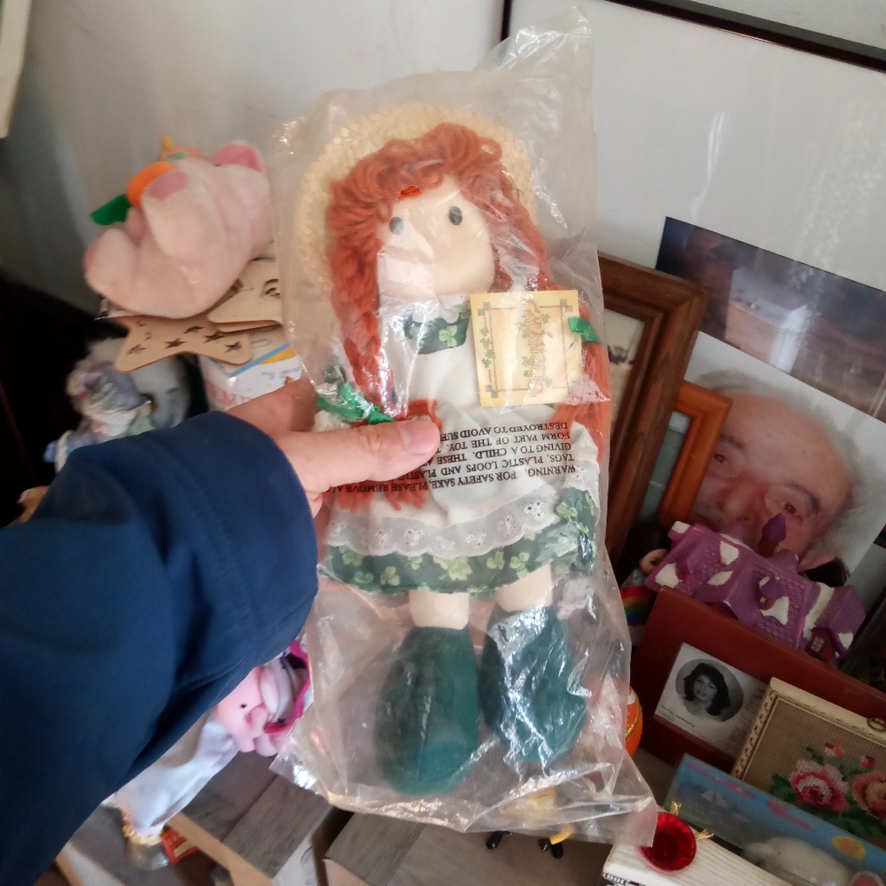 Kids Bath Doll with Red Hair and Green Dress Antique Collectibles